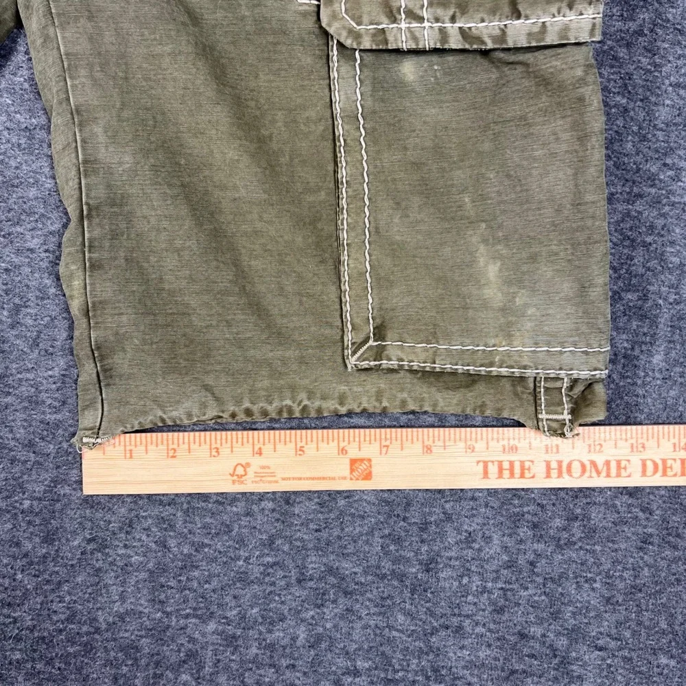 True Religion Isaac Cargo Shorts Mens 36 Green Big T Stitching Utility MAR841EH
